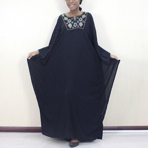 Dashiki African Dresses for Women Winter Embroidery Robe Femme Batwing Sleeve Black Loose Plus Size Evening Dress