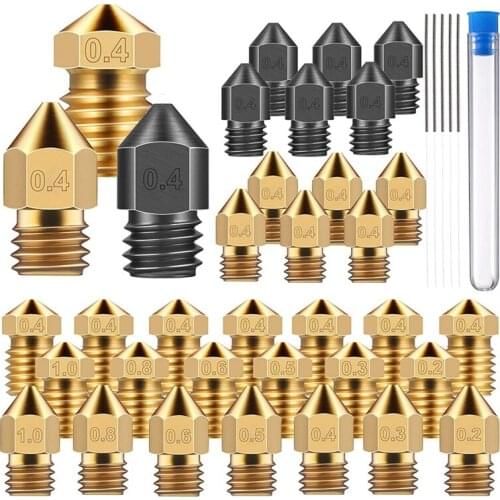3D Printer Nozzle Set MK8 Hardened Steel Brass Nozzle with Cleaning Needle Multi-Size Suitable for Makerbot Ender 3