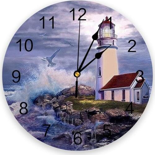 Shore Lighthouse Sea Wall Clock Round Style Fashion Modern Design Wall Clock Home Living Room Bedroom Decoration