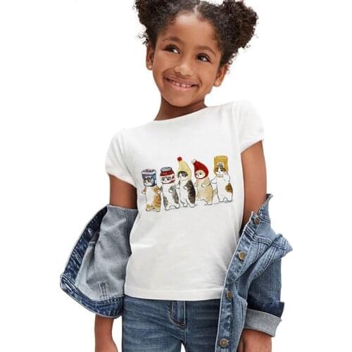 2021New Fashion Summer Cute Children Brand Clothing For Kids Girl Short Sleeve 90s Print Funny Cat T Shirts Tops Baby Clothes