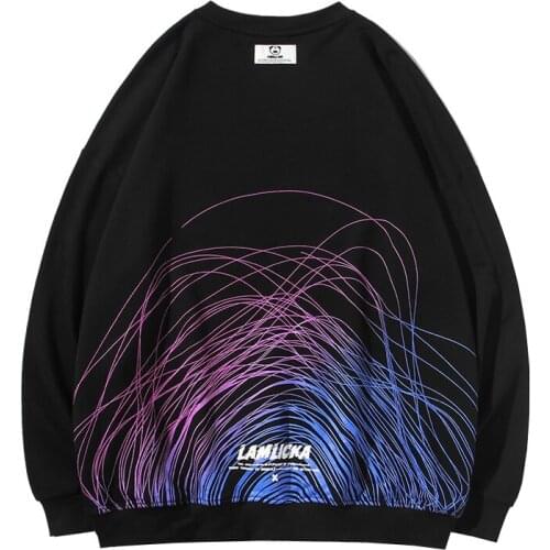 2020 New Arrival Casual Full O-neck None Cotton Hoodies Sweatshirt Line Printing Street Fashion Leisure Coat Trend