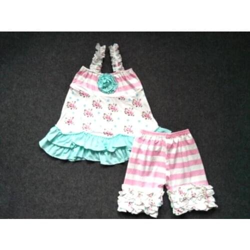 2019 fashion flower outfits baby girls elegant off shoulder t shirt+pink white striped shorts kids childrens clothing gxj