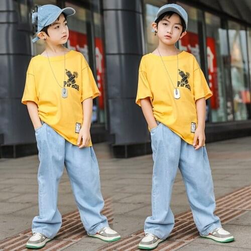 New ChildrenS Hip-Hop Dance Costumes Summer Boys Short-Sleeved Trousers Hiphop Suit Jazz Dance Street Wear Stage Outfits SL3783