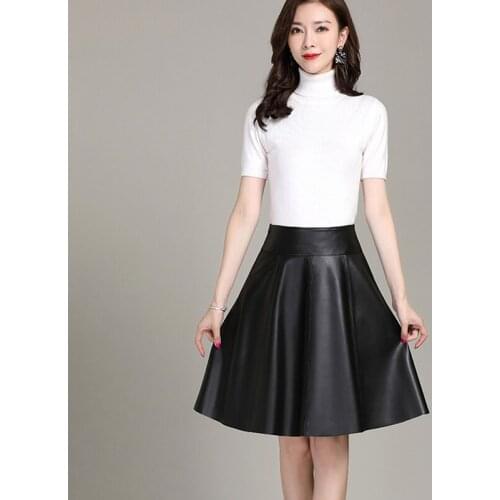 OL Office Lady Skirt Celmia Women Fashion Real Leather Solid Color A Line Skirts Party Skirt High Waist skirt Femininas