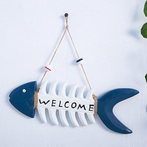 Mediterranean Wood Fish Bone Hanging Welcome Sign Handmade Home Decoration for Bar Restaurant Boat Door