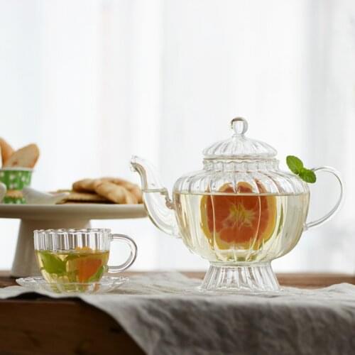 Transparent Heat Resistant Glass Pot Flower Tea and Fruit Teapot British Style of Relief With Inner Bladder Filter Tea Gifts