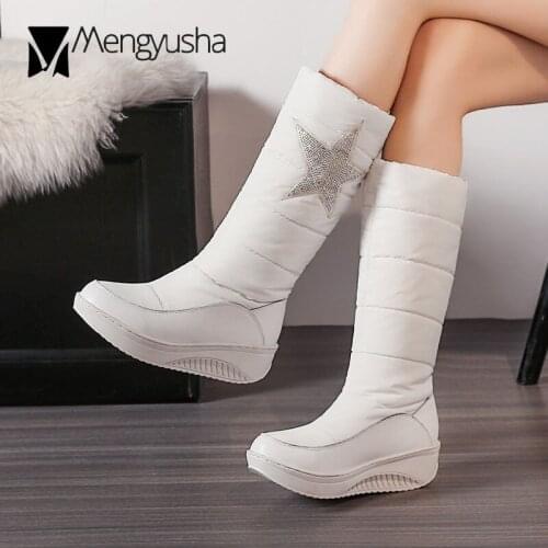 Bling bling new decoration snow boots women cotton padded platform wedges shoes crystal glitter warm down mid-calf boots c835