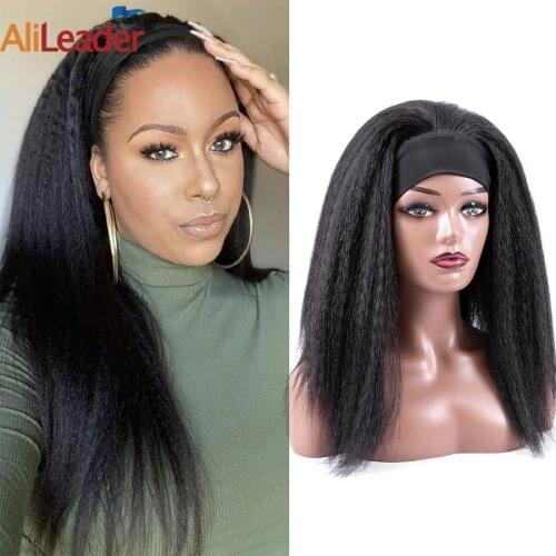 Leeons Medium Adjustable Afro Natural Black Wigs Kinky Straight Headbands Synthetic Hairs Wigs African Women 16 Inch Kanekalon