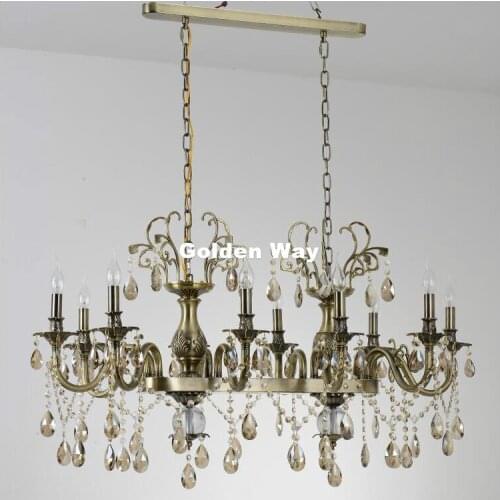 Modern European Bronze Color Chandelier Antique Brass Crystal Chandelier Lamp Crystal Lustre Light Fixture Villa Cristal Light