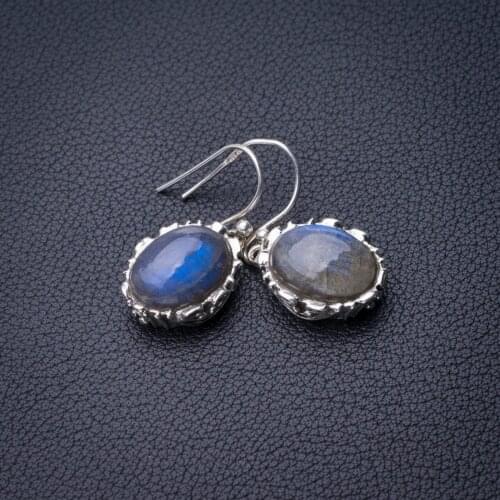 StarGems Natural Blue Fire Labradorite Handmade 925 Sterling Silver Earrings 1.25" D7713
