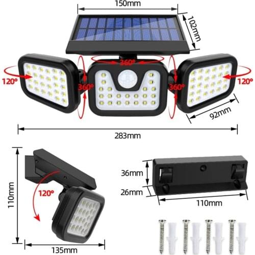 LED Solar Light Outdoor Solar Lamp Sunlight Powered 3 Modes PIR Motion Sensor Wall Lamp for Garden Decor Street