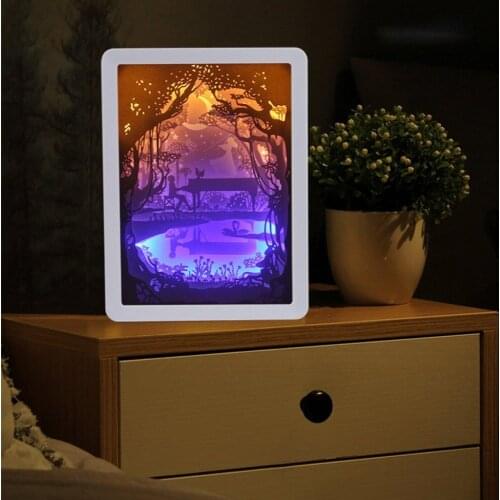 Light Shadow Paper Carved Lights Diy Creative Remote Control Small Night Lamp 3D Room or Table Light Christmas Decor Lamp Gifts