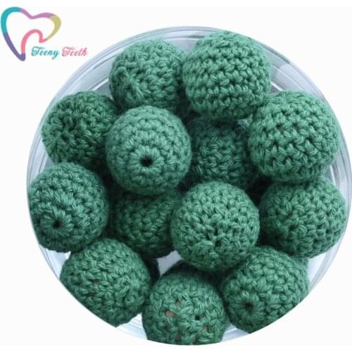 Teeny Teeth 10PCS Dark Green Baby Accessories Crochet Wooden Beads Handmade 16-20 MM Crocheted Beads DIY Nursing Jewelry Organic