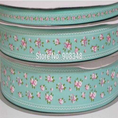 Pick Size 9 16 25 38 mm Width light blue flower floral Printed Grosgrain Ribbon AX33-3314