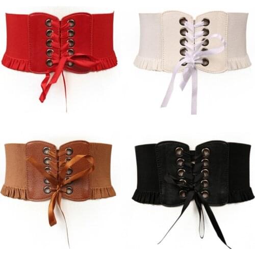 Womens Lady Wide Waist Band Lace Up Strap Elastic Belt Punk Women Dress Corset Stretch Cinch Casual Waistband Belts