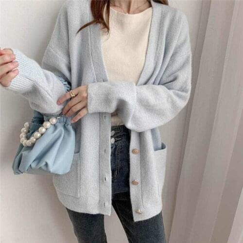 Women Sweater Spring Autumn Simple Loose Long Knitted Cardigan Casual Knitted Jacket Sweater Purple Plus Size jumper 2020