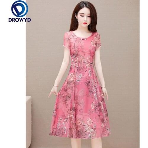 Summer 2021 Print Floral Long Beach Dress Women Sundress Sexy O-neck Loose Elegant Vintage Pink Dresses Bodycon Party Vestidos