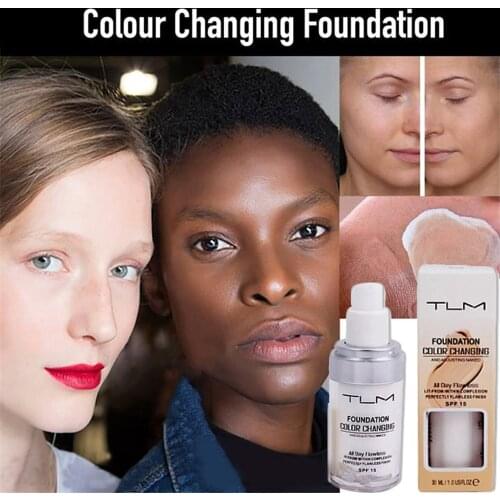 30ml TLM Color Changing Liquid Foundation Face Makeup Base Warm Skin Tone Nude SPF 15 Face Moisturizing Full Cover Concealer