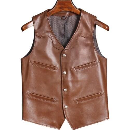 High Quality Summer Vest Coat For Man Clothing Cowhide Waistcoat Vest Genuine Leather Weskit For Men European and American Style