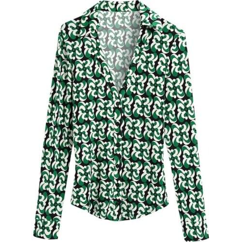 ZXQJ Women 2021 Fashion Printed Fitted Blouses Vintage Long Sleeve Button-up Female Shirts Blusas Chic Tops