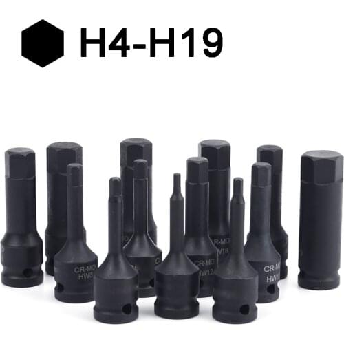1PC 1/2 Inch Hex Bit Socket Wrench Adapter H4 H5 H6 H7 H8 H10 H12 H14 H16 H17 H18 H19 CR-MO Impact Screwdriver Repair Hand Tool