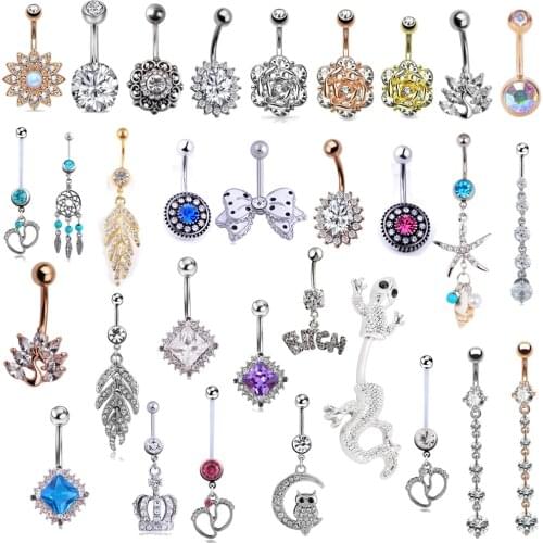 1PC Steel Belly Button Rings Crystal Piercing Navel Heart Style Piercing Navel Earring Belly Piercing Sex Body Jewelry Piercings