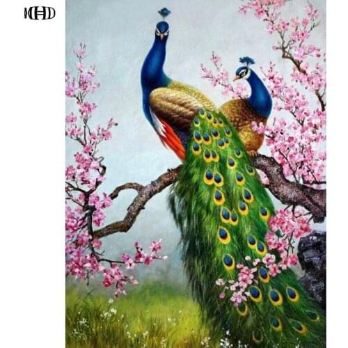 100% DIY Diamond Mosaic peacock flowers Handmade Diamond Painting Cross Stitch Kits Square Diamond Embroidery Rhinestones