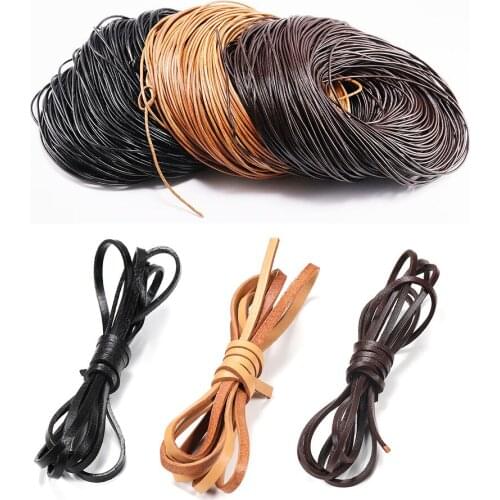 2 Meters Retro Genuine Leather Cord 1-10mm Round/Flat Strand Cow Leather Rope for DIY Necklace Bracelets Jewelry Making