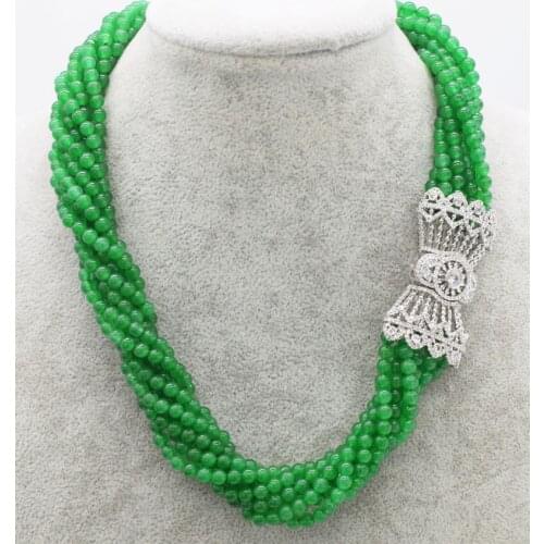 8rows green jade round 4mm necklace 18inch FPPJ wholesale beads nature unique clasp