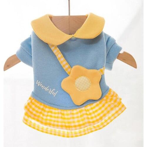 ADEWEL Cute Dog Clothes Girl Autumn Winter Cotton Solid Color Pet Dresses For Small Chihuahua Yorshire Terrier Clothes XS-XXL