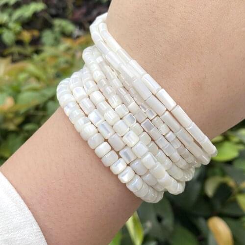 White Natural Mother Of Pearl Shell Beads Necklace Bracelet Accessories Rounded Column Loose Spacer Bead For Jewelry Making Diy