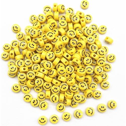 20pcs 8*4mm Yellow Smiling Face Letter Acrylic Loose Spacer Beads for Jewelry Making DIY Handmade Bracelet Accessories