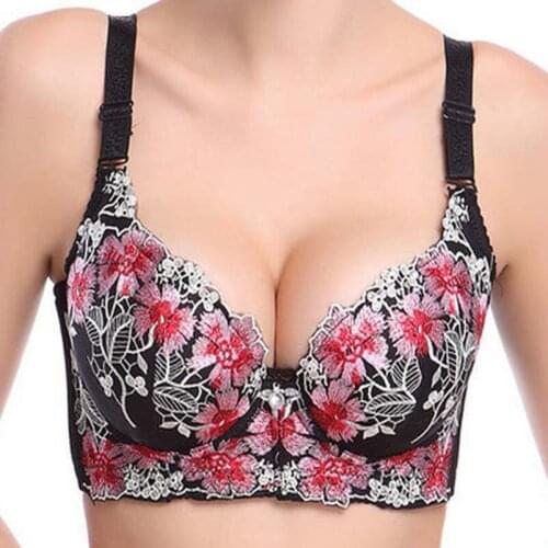 Sexy Women Push Up bra big size Underwire Adjustable Gather Bra Lady Deep V Cotton support breast gathered bra