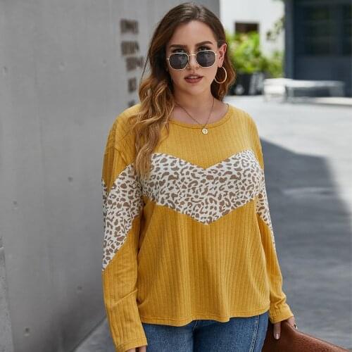 Women Long sleeve Leopard print T shirt fashion ladies Retro elegant mom clothes Plus Size Women Loose Tops