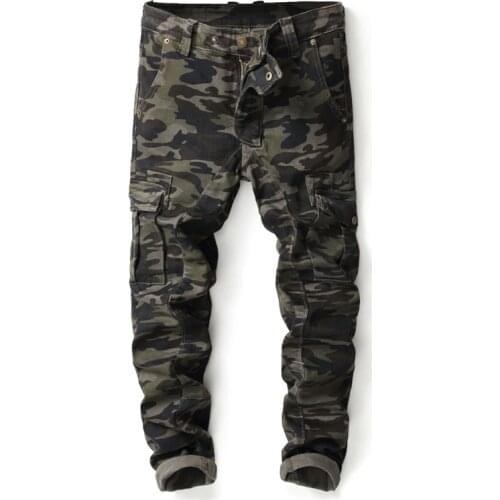 Fashion Men Casual Jeans Slim Straight Elasticity Jeans Spring Autumn Camouflage Pants Male Jeans Men