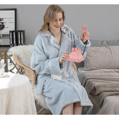BALDAUREN Flannel Bathrobe Mid-Length Nightgown Fall/Winter Womens Home Clothes Cartoon Warm Birthday Gift Thicken BathrobeRobe