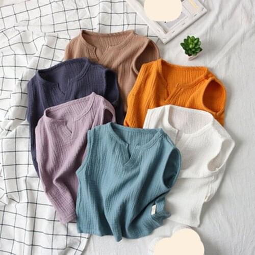 Fashion Boys Tshirt Summer Kids Tops Clothes Children T shirts for Baby Girls Vest Linen Cotton solid soft toddlers