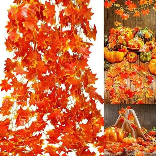 2.4m Simulation Maple Leaf Bunch Artificial Red Maple Leaves Rattan Garland Hanging Decor Thanksgiving Party Home Decoration