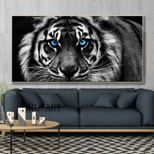 Modern Prints Canvas Art Black and White Tiger Head Painting Wall Art Posters Animal Art Picture for Living Room Cuadros Decor