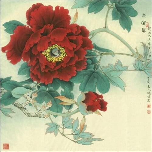 Chinese riches and honor peony scenery oil painting canvas printings printed on canvas home wall art decoration picture