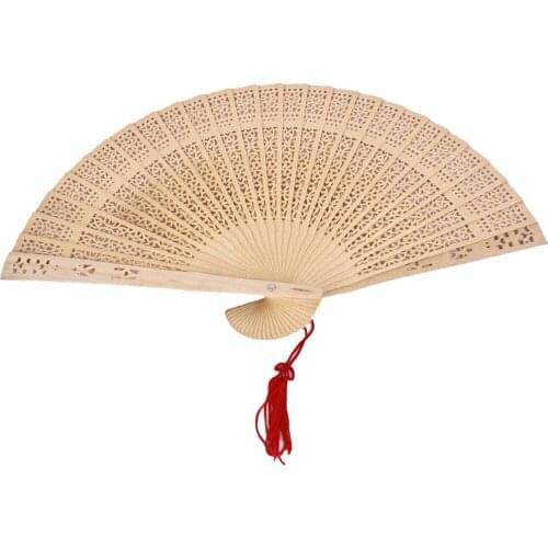 Chinese Japanese Sandalwood Folding Carved Hand Fan Wooden for Wedding Party Summer Occasions Foldable Decorative Fans
