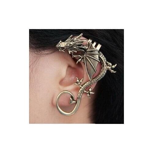 No Pierced Ear Clip, Cool Dragon Clip Earring, Gothic Punk Style Alloy Dragon Earring Cuff 2 Colors