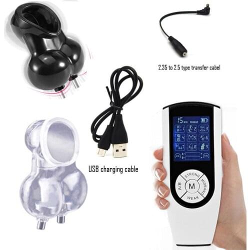 Male Electric Shock Penis Scrotum Ring Cock Cage Ball Stretcher High Performance Host Chastity Bondage Medical Themed Sex Toys