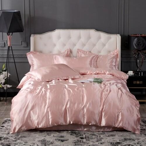 Nordic Style Silk Coforter Bedding Set Queen Size Pink Satin Duvet Cover Sets 2pcs/3pcs/4pcs Solid Color Luxury Bed Sheets Set