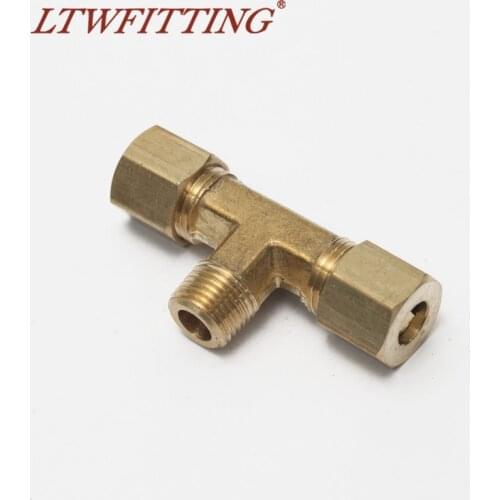 LTWFITTING Brass 1/4" OD x 1/4" OD x 1/8" Male NPT Compression Branch Tee Fitting