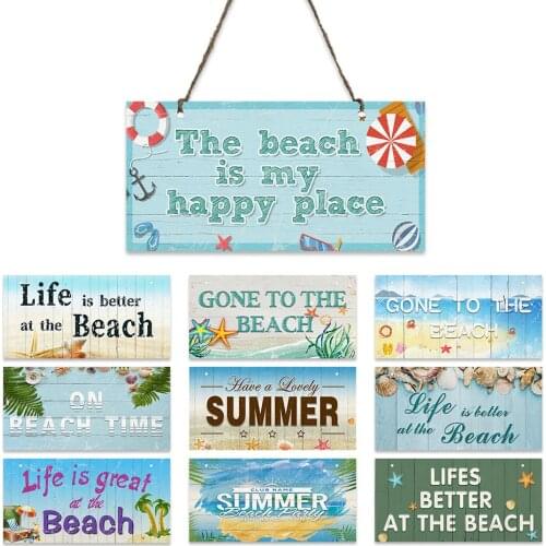 Summer Beach Wooden Hanging Signs House Decor Wood Plate Door Decoration Plaque