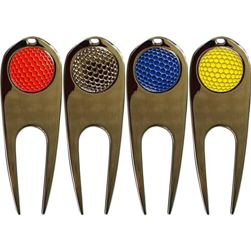 1pc Magnetic Golf Divot Repair Tools Zinc Alloy Portable Pitch Groove Cleaner Pitchfork with Marker Golf Equipment Color Random