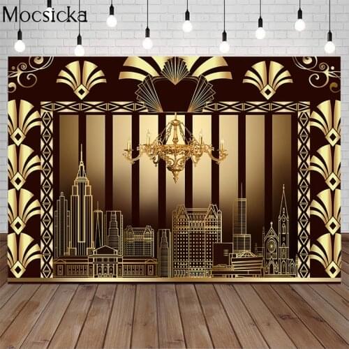 MOCSICKA The Great Gatsby Photography Backdrops Golden Building Gatsby Birthday Party Banner Decoration Photography Background