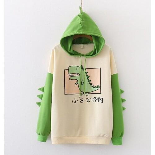 Fashion Women Sweatshirt Casual Print Long Sleeve Splice Dinosaur hoodies Sweatshirt Tops ropa mujer толстовка женская
