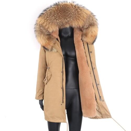 2021 Men Winter Parka Real Fur Coat Real Fox Fur Collar Warm Faux Rabbit Fur Liner Hooded Parka Detachable Outwear